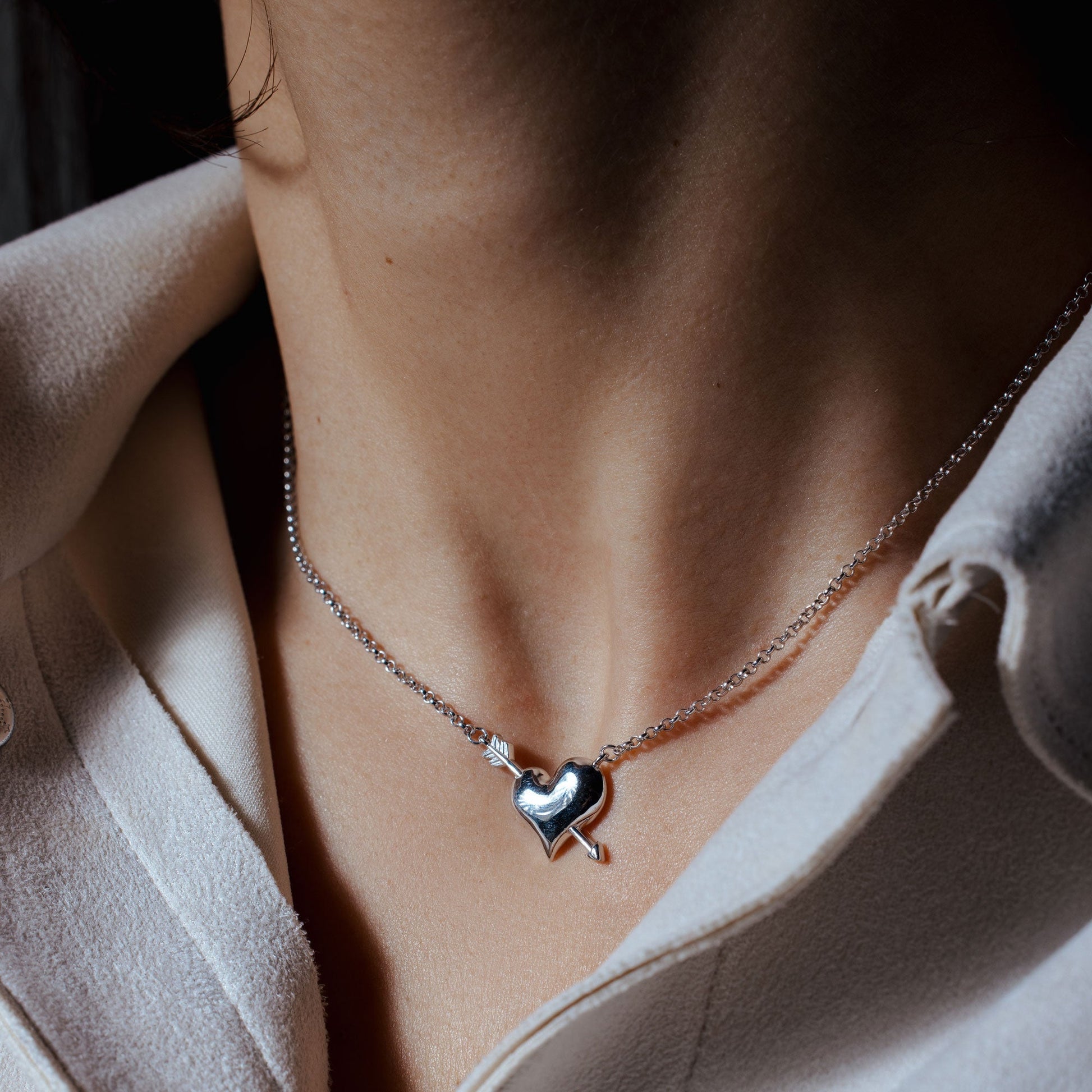 Rhodium Plated 925 Sterling Silver Valentine Heart Necklace Pendant - SOP00182 SPI