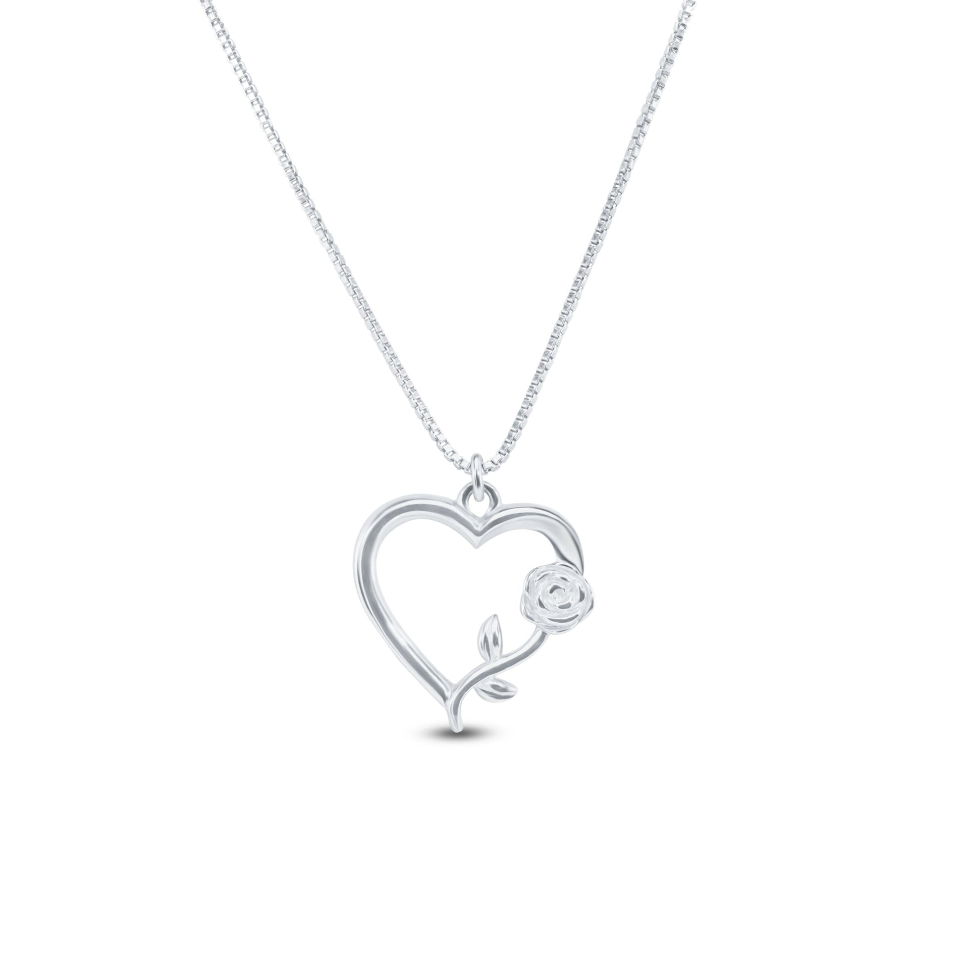Rhodium Plated 925 Sterling Silver Heart Rose Necklace Pendant - SOP00183 SPI