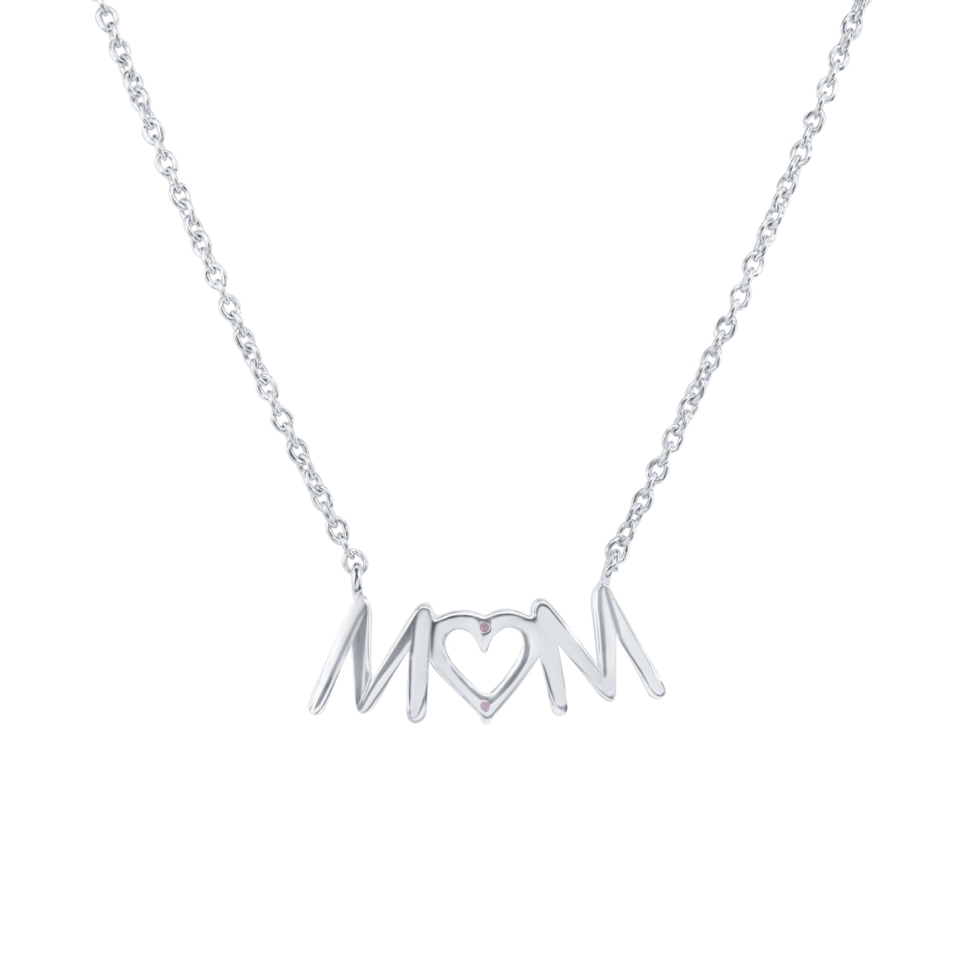 Rhodium Plated 925 Sterling Silver Mom Heart Clear CZ Necklace Pendant - SOP00184 SPI