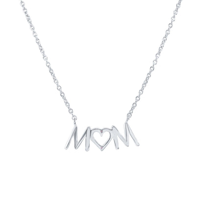 Rhodium Plated 925 Sterling Silver Mom Heart Clear CZ Necklace Pendant - SOP00184 SPI