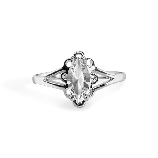 Rhodium Plated 925 Sterling Silver Marquise Birthstone Filigree Ring- SPR00003 Fantastic Jewelry NYC