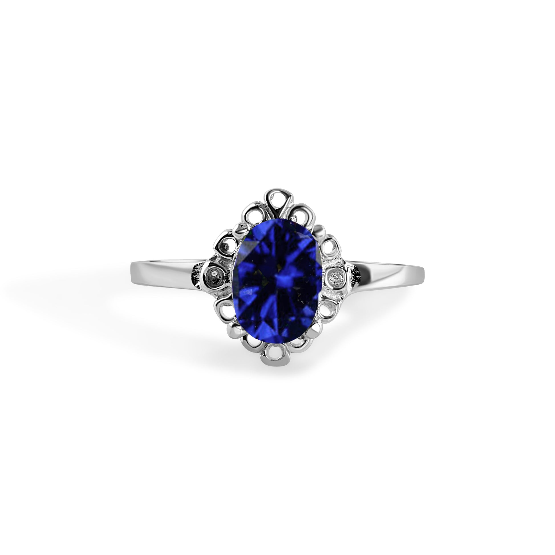Rhodium Plated 925 Sterling Silver Oval Filagree Birthstone Ring- SPR00009 Fantastic Jewelry NYC