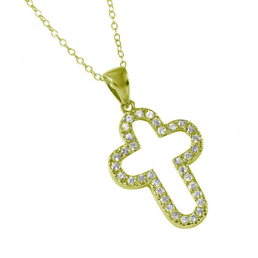 Gold Plated Silver 925 Open Round Cross Necklace - STP00011GP SPI