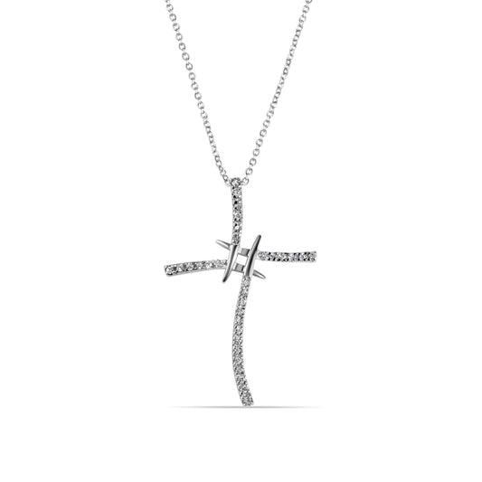 Rhodium Plated 925 Sterling Silver Artistic Cross Clear CZ Adjustable Necklace - STP00522 Fantastic Jewelry NYC
