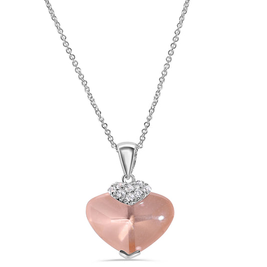 Clearance-Rhodium Plated 925 Silver Champagne CZ Heart with Cross Pendant Necklace - STP01064CH SPI