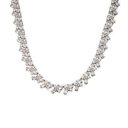 Rhodium Plated 925 Sterling Silver Multi Shape Clear CZ Tennis Necklace - STP01838 SPI