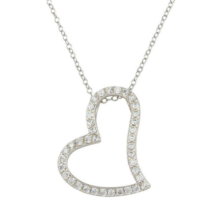 Rhodium Plated 925 Sterling Silver Crooked Heart Necklace with CZ - STP01498 SPI