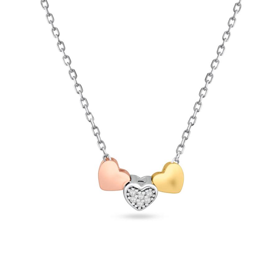 Three-Tone 925 Sterling Silver Heart Charms Necklace - STP01530 SPI