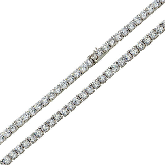 Rhodium Plated 925 Sterling Silver Round CZ Tennis Necklace and Bracelet 4mm - STP01676