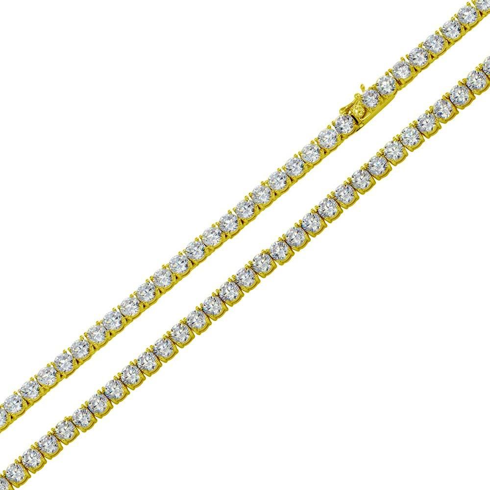 Gold Plated 925 Sterling Silver Round CZ Tennis Necklace and Bracelet 3mm - STP01709 GP