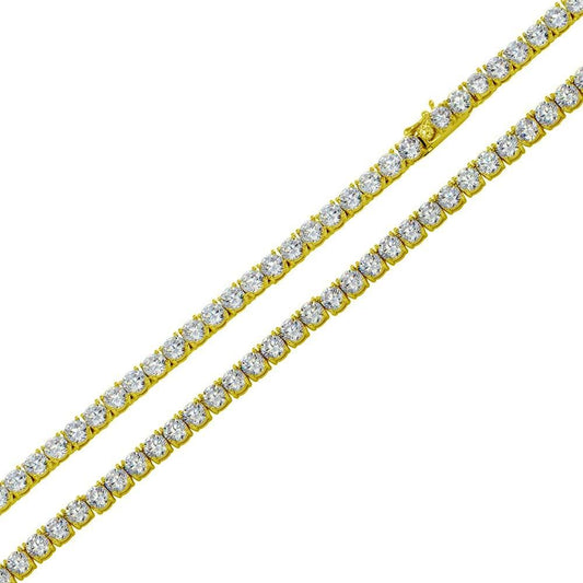 Gold Plated 925 Sterling Silver Round CZ Tennis Necklace and Bracelet 3mm - STP01709 GP