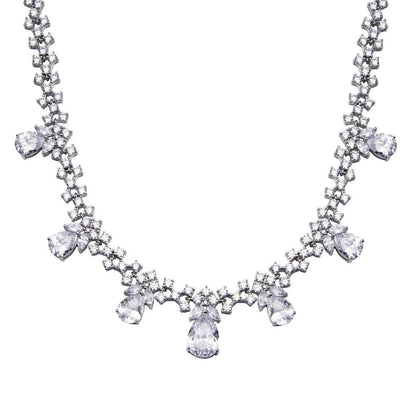 Rhodium Plated 925 Sterling Silver Multi Teardrop Clear CZ Tennis Necklace - STP01840 SPI