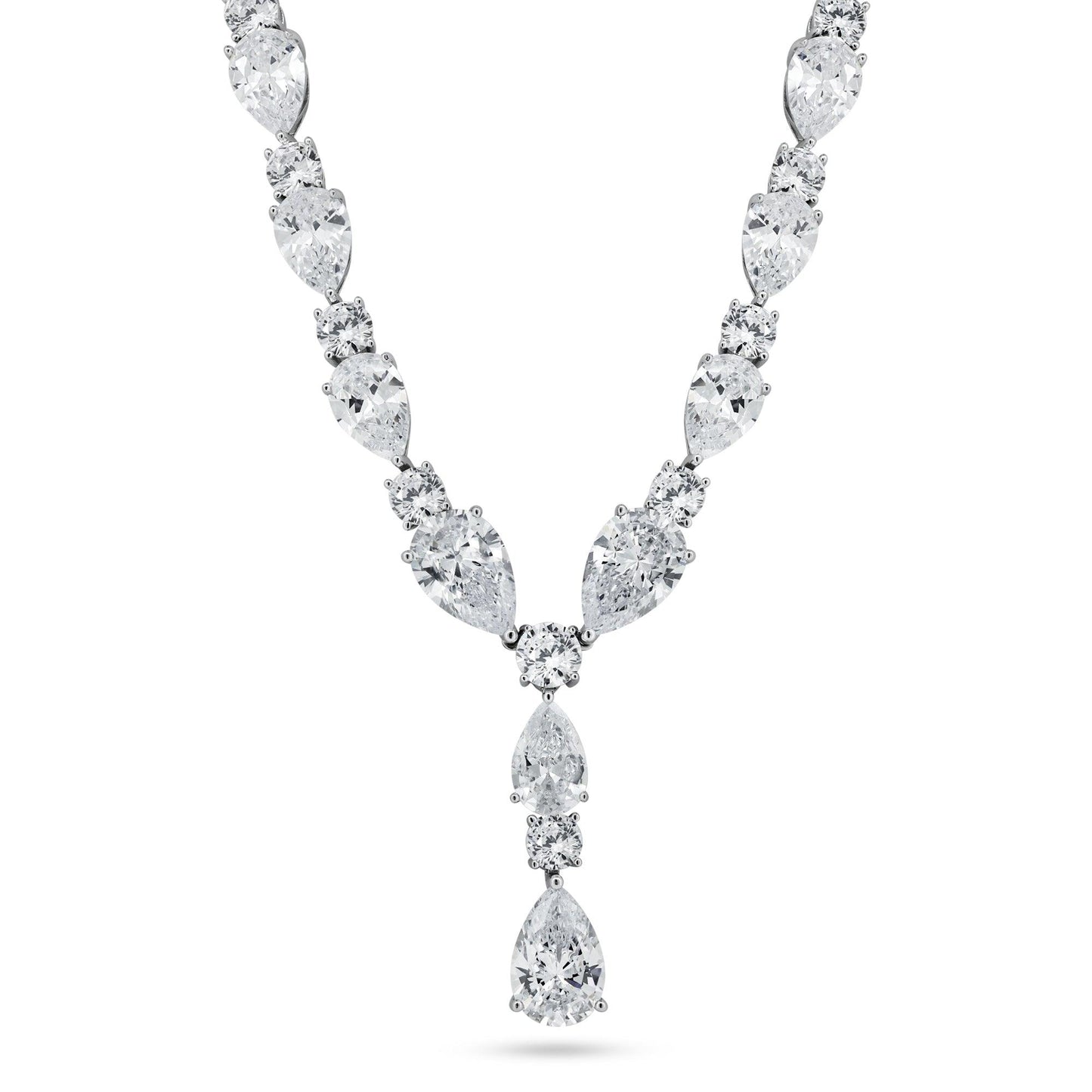 Rhodium Plated 925 Sterling Silver Teardrop Clear CZ Tennis Necklace - STP01850 SPI