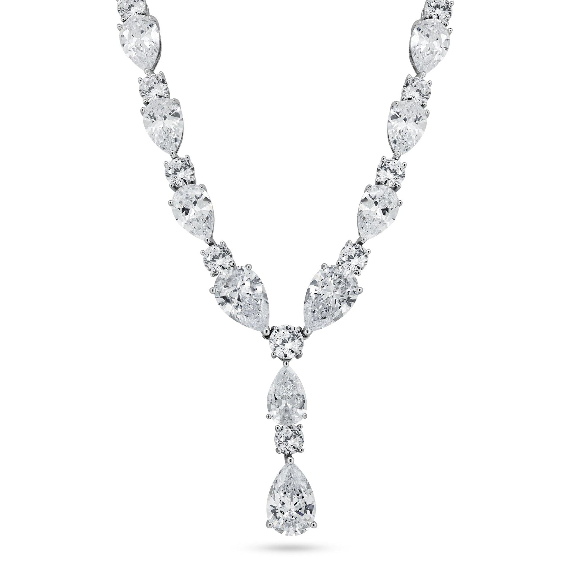 Rhodium Plated 925 Sterling Silver Teardrop Clear CZ Tennis Necklace - STP01850 SPI