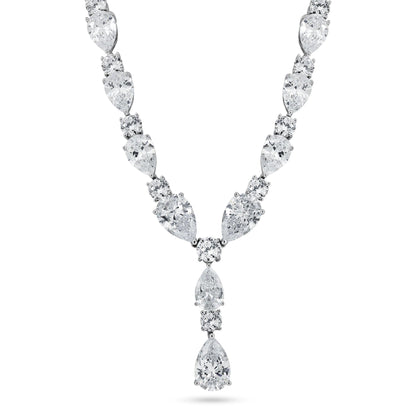 Rhodium Plated 925 Sterling Silver Teardrop Clear CZ Tennis Necklace - STP01850 SPI