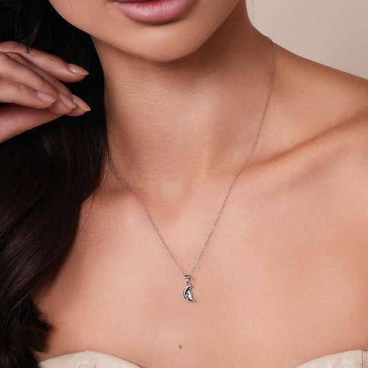 Rhodium Plated 925 Sterling Silver 7.2mm x 9.9mm Moon Face Adjustable Pendant Necklace - STP01869 Fantastic Jewelry NYC