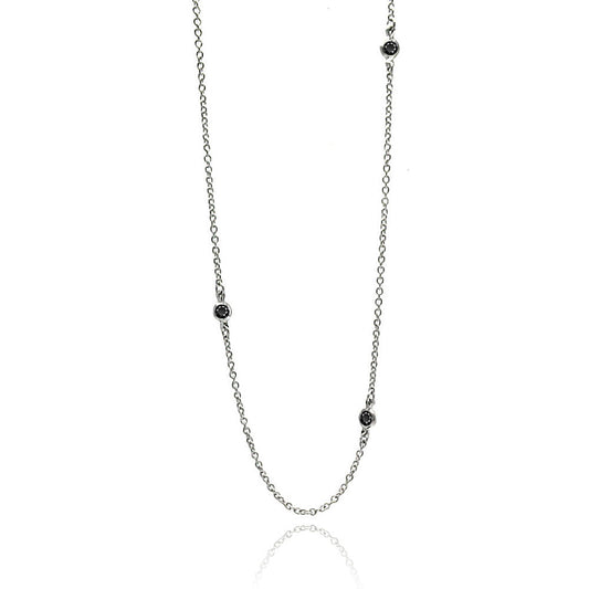 Rhodium Plated 925 Sterling Silver Black CZ By The Yard Necklace - STP00039BLK SPI