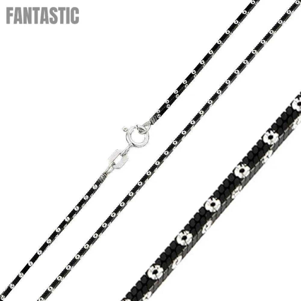 Silver 925 Black Rhodium Plated 4 Sided Snake Chain with White Dots - CH247A BLK Fantastic NYC