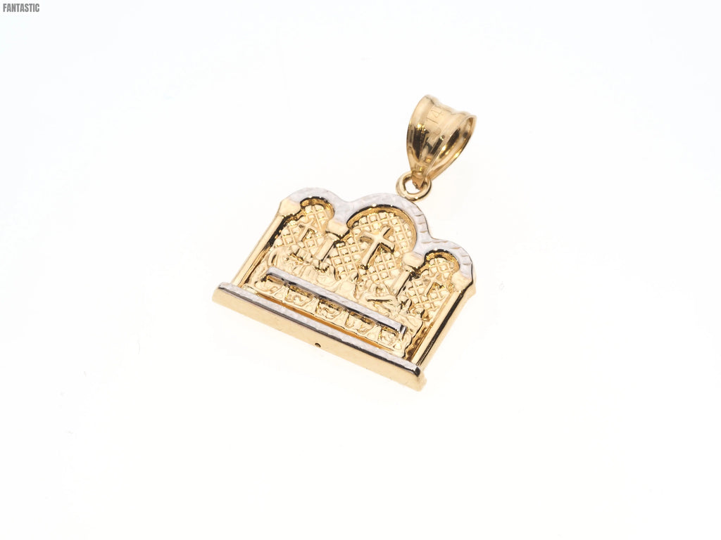 14K gold Square Last Supper pendant side view