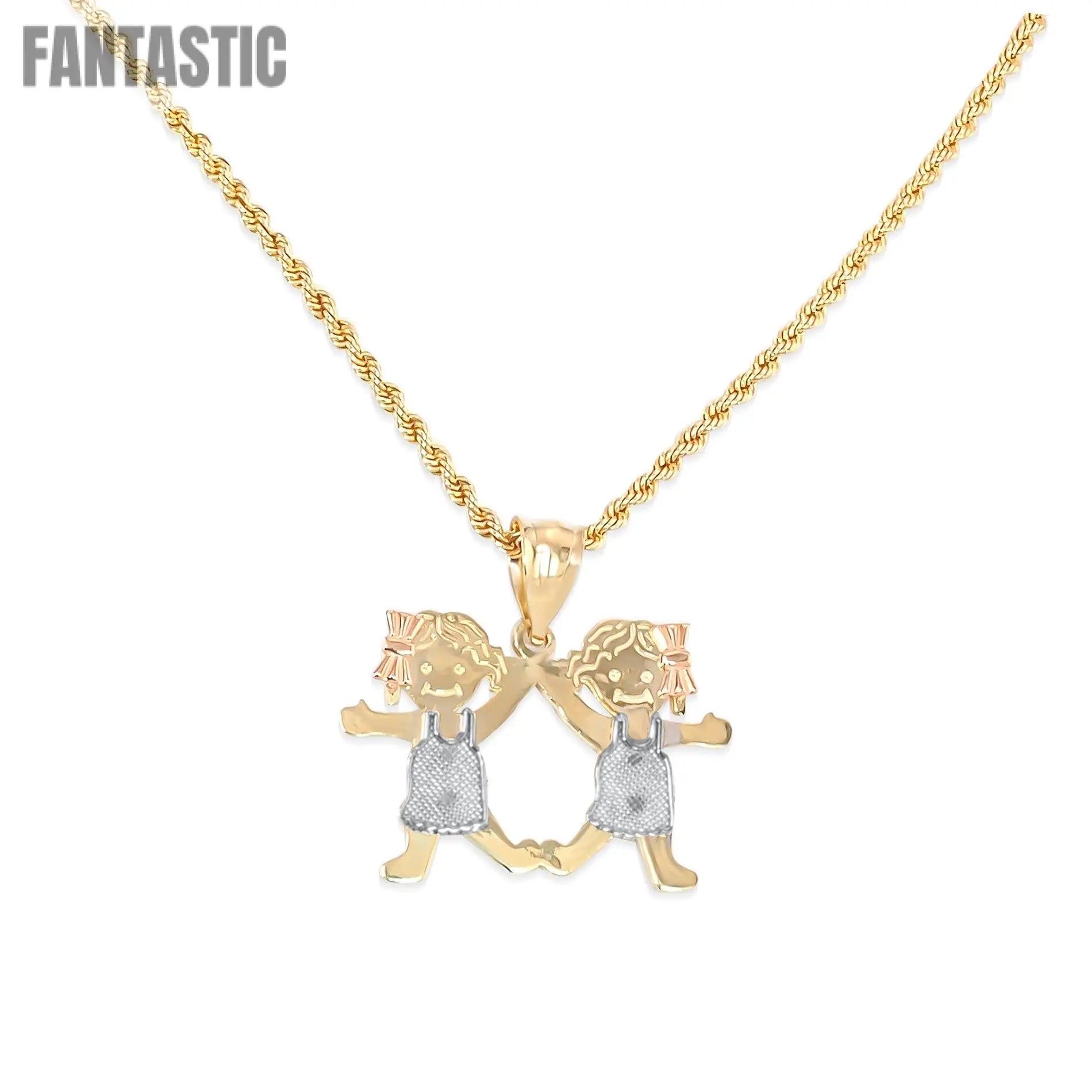 TWO GIRLS PENDANT NECKLACE | 14K GOLD Fantastic Jewelry NYC