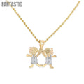 14K Gold Two Girls Pendant Necklace for Girls