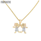 14K Gold Two Girls Pendant Necklace for Girls Fantastic Jewelry NYC