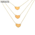 14K Gold Triple Strand Puffed Heart Chain Necklace