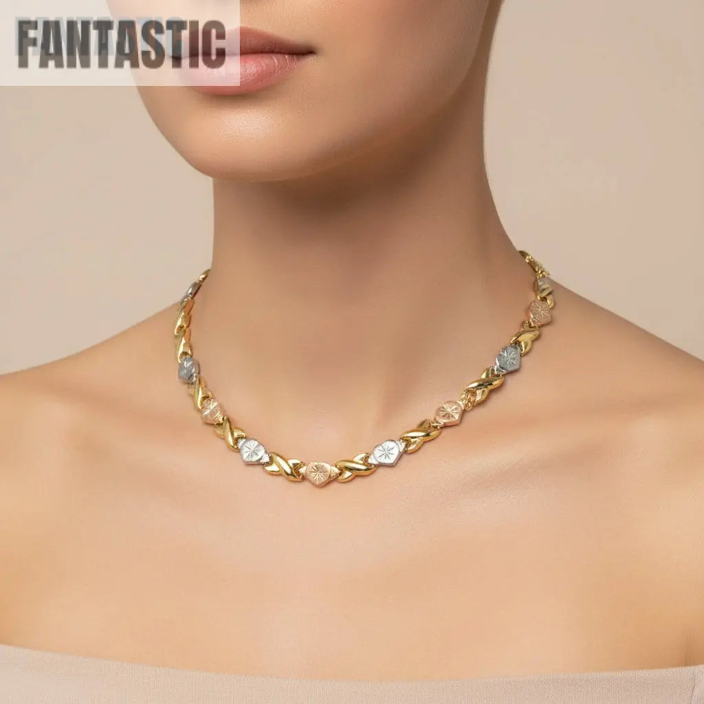 Xo Heart Tri-Color Necklace for Women | 14K Gold Fantastic Jewelry NYC