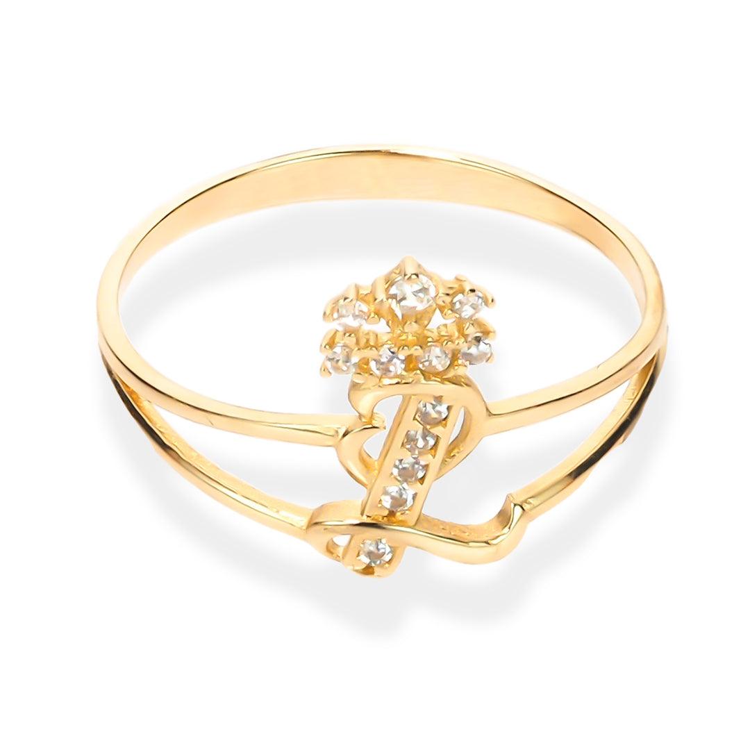 Crown Initial Letter 'I' Ring in 14K Gold with CZ