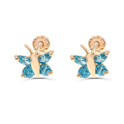 Birthstone Butterfly Screw Back Earrings 14K Gold