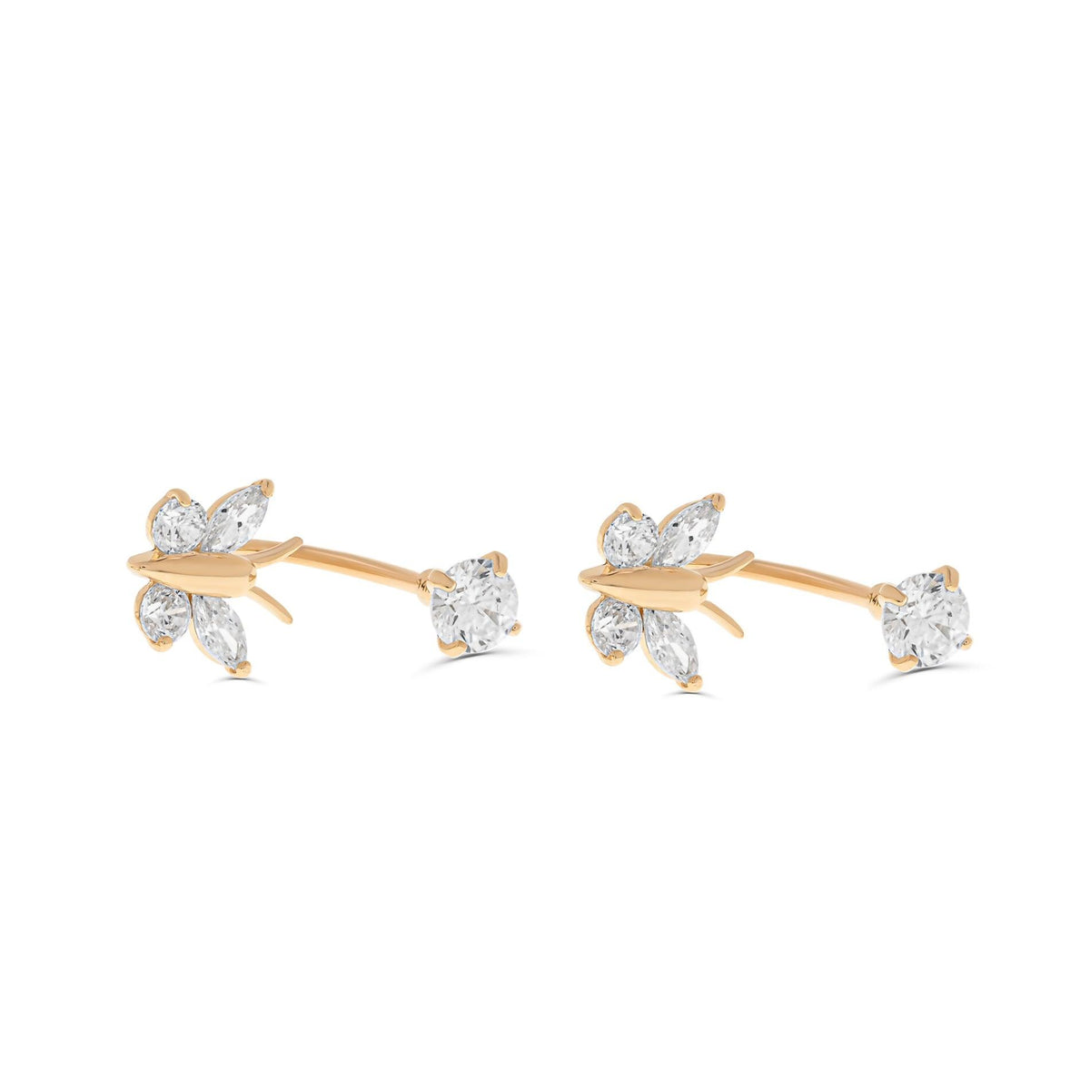 Double Drop CZ Stones Earrings in 14K Gold