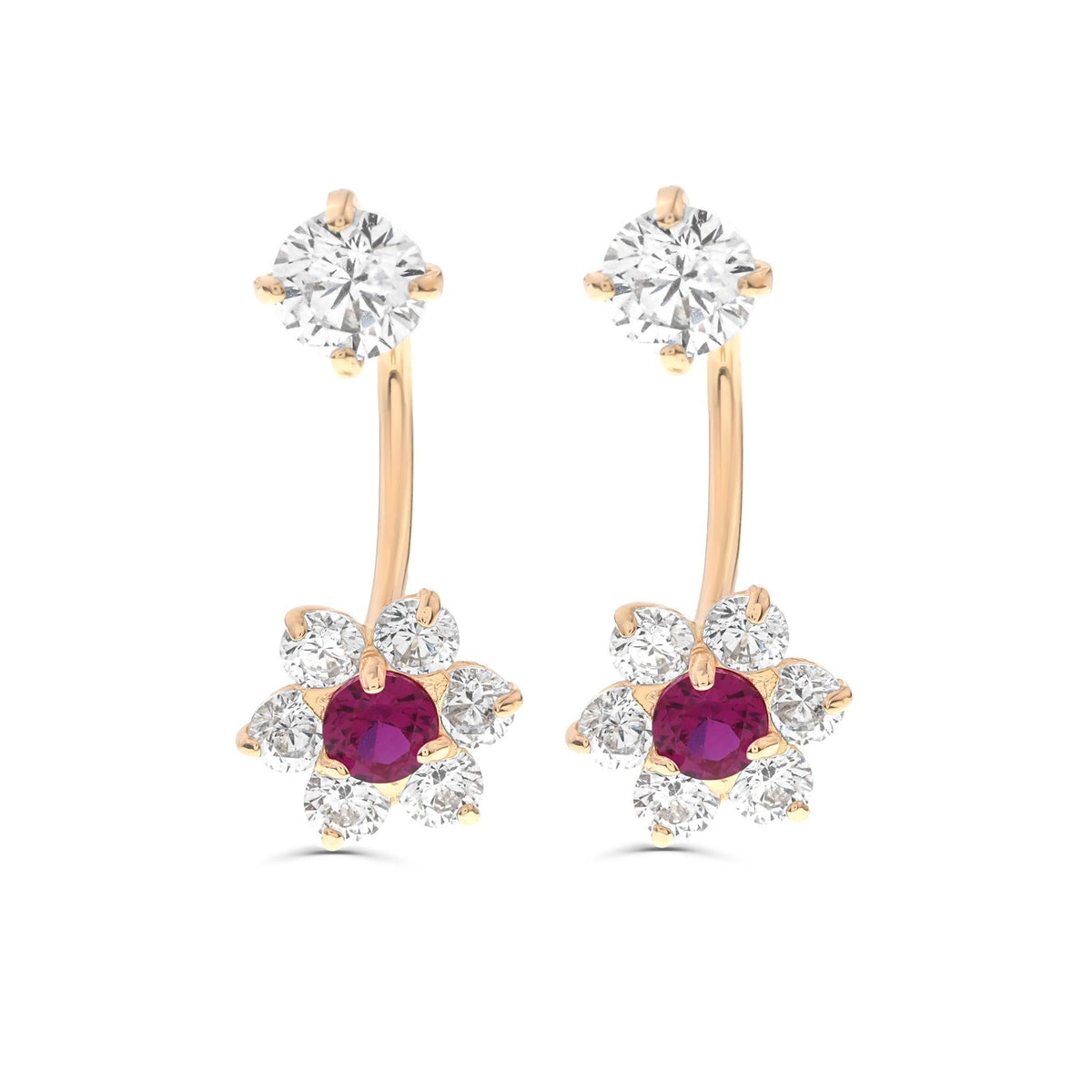 Flower Double Drop CZ Stones Earrings