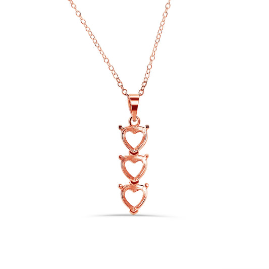 Rose Gold Plated 925 Sterling Silver Personalized 3 Heart Drop Mounting Necklace - BGP00780RGP Fantastic Jewelry NYC