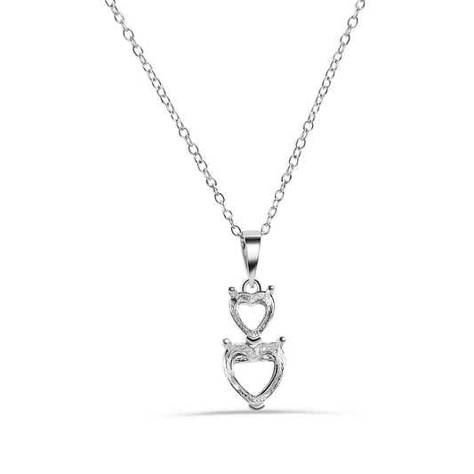 Silver 925 Rhodium Plated Personalized 2 Heart Drop Mounting Necklace - BGP01086 Fantastic Jewelry NYC
