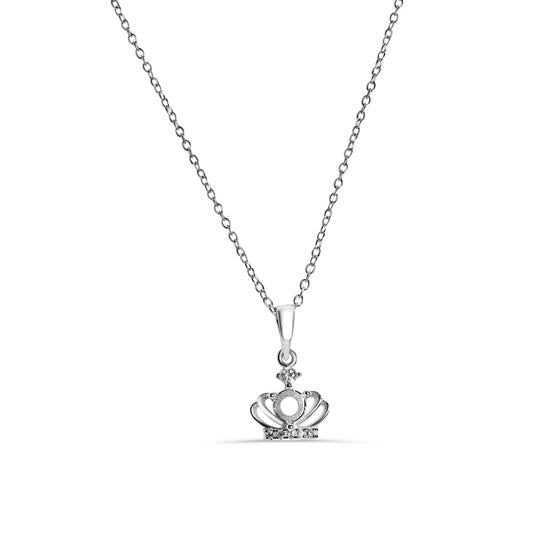 Silver 925 Rhodium Plated Crown Mounting Clear CZ Necklace - BGP01283 Fantastic Jewelry NYC