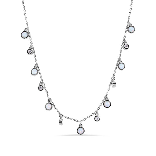 Silver 925 Rhodium Plated Synthetic Opal Clear CZ Necklace - BGP01369 Fantastic Jewelry NYC