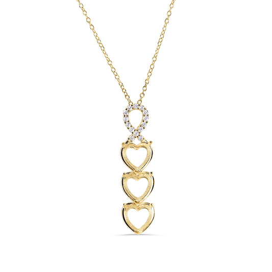 Gold Plated 925 Sterling Silver CZ Drop Down Heart Mounting Necklace - BGP01384GP Fantastic Jewelry NYC