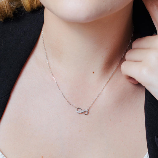 Rhodium Plated 925 Sterling Silver Infinity Design Diamond Necklaces - BGP01473 SPI