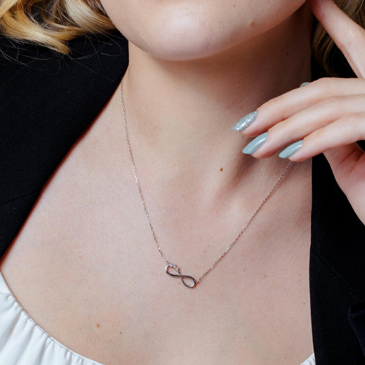 Rhodium Plated 925 Sterling Silver Infinity Design Diamond Necklaces - BGP01474 SPI