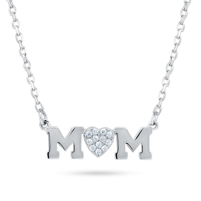 Rhodium Plated 925 Sterling Silver Mom Heart CZ Necklace - BGP01479 SPI
