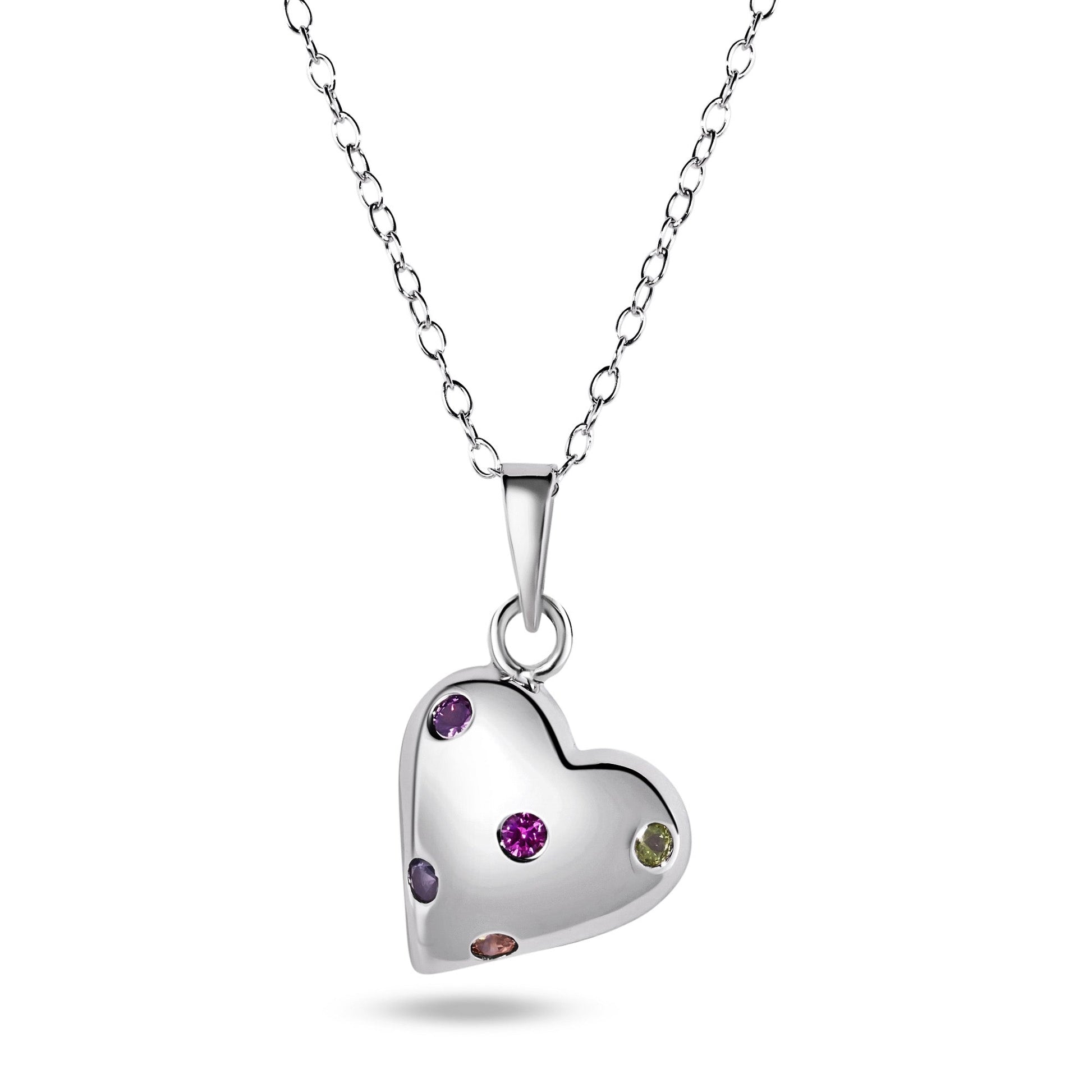 Rhodium Plated 925 Sterling Silver Multi Color CZ Heart Necklace - BGP01482 SPI