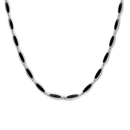 Rhodium Plated 925 Sterling Silver Onyx Cat's Eye Link Necklace - BGP01484 Fantastic Jewelry NYC
