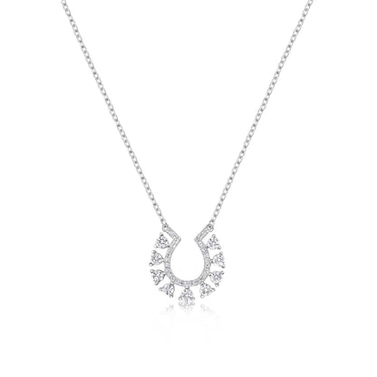 Rhodium Plated 925 Sterling Silver Horseshoe Clear CZ Studded Necklace - BGP01486 SPI