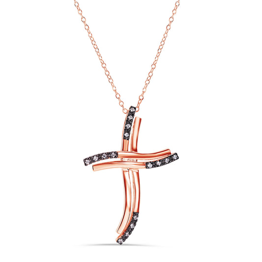Silver 925 Rose Gold Plated Cross Black Basket Clear CZ Necklace - BGP00691 Fantastic Jewelry NYC