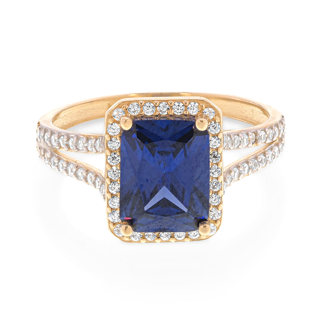 Capture Hearts with the Blue Sapphire Engagement Ring in 14K Gold Adorned with CZ
