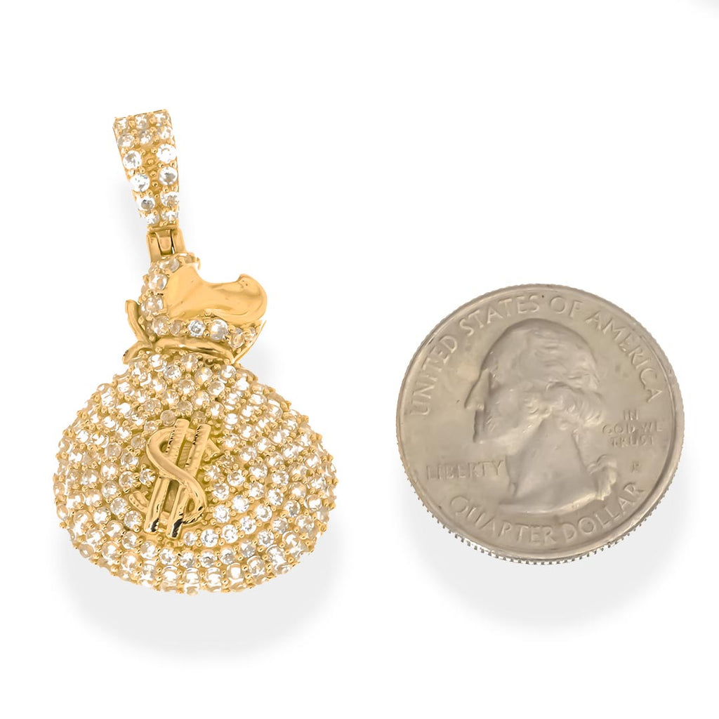 Money Bag Pendant | 14K Gold With Cz - Fantastic Jewelry NYC