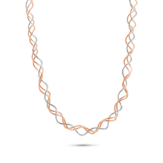 Sterling Silver 2 Toned Rose Gold and Rhodium Plated Triple Twisted Italian Necklace - ECN00003RGP SPI