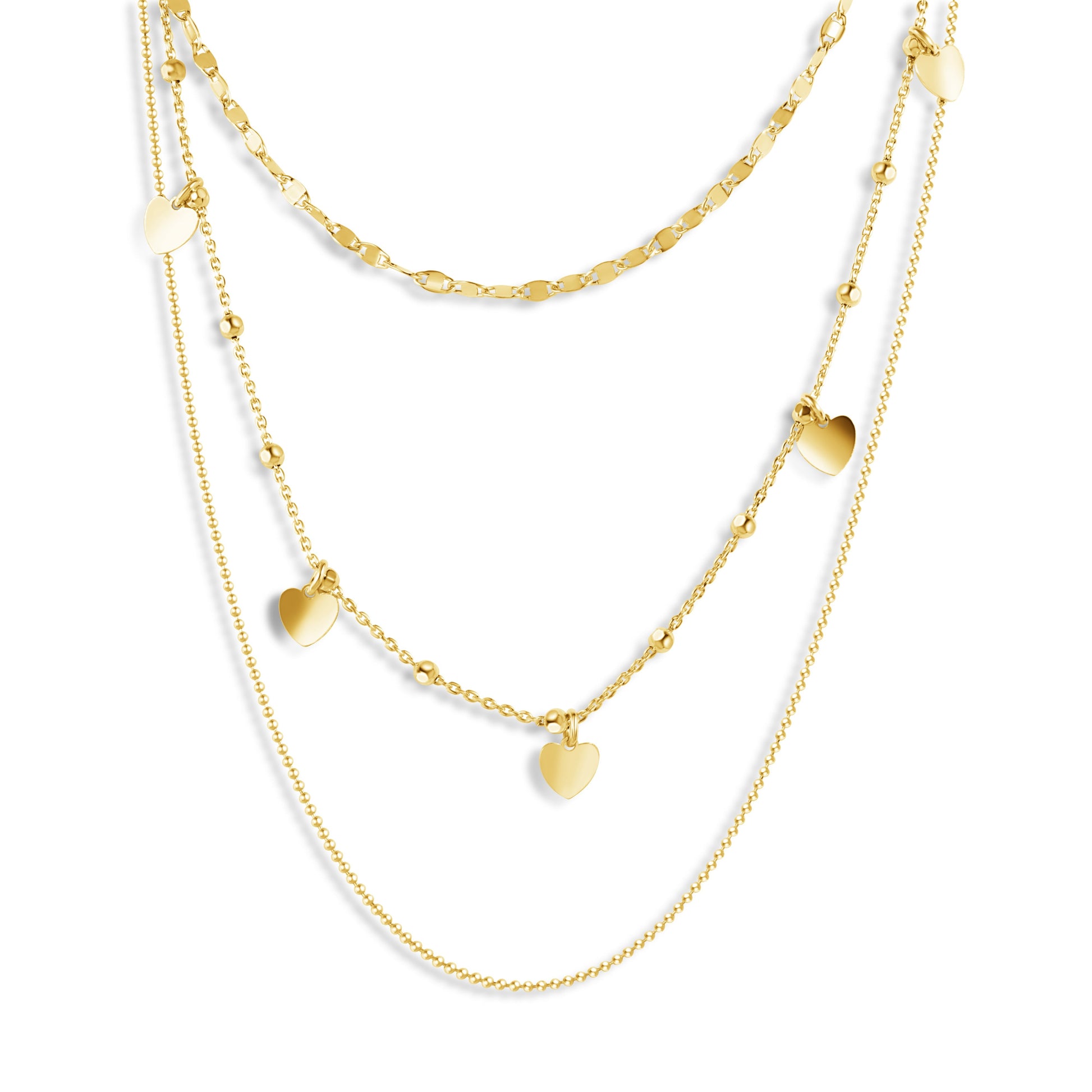 Gold Plated 925 Sterling Silver Multi Chain Dangling Hearts Necklace - ECN00054GP Fantastic Jewelry NYC