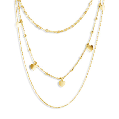 Gold Plated 925 Sterling Silver Multi Chain Dangling Hearts Necklace - ECN00054GP Fantastic Jewelry NYC