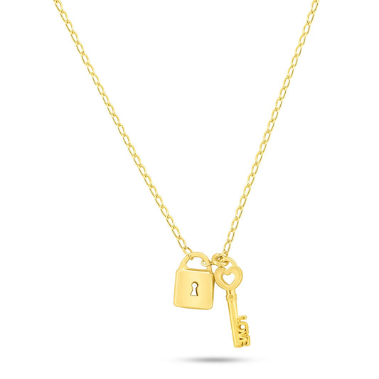 Gold Plated 925 Sterling Silver Love Key and Lock Necklace - ECN00070GP SPI